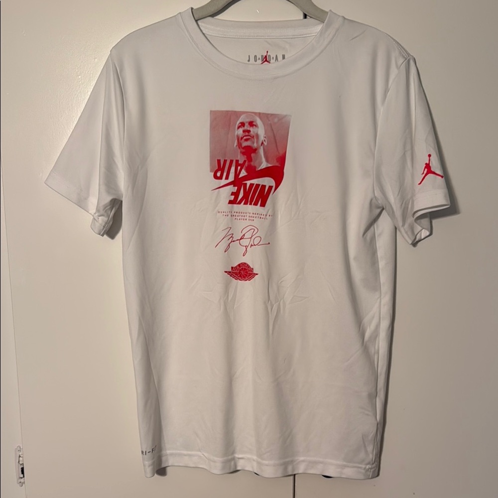 Nike Air Jordan White and Red Graphic Tee